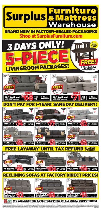 Surplus Furniture & Mattress Warehouse (Peterborough) Flyer January 30 to February 5