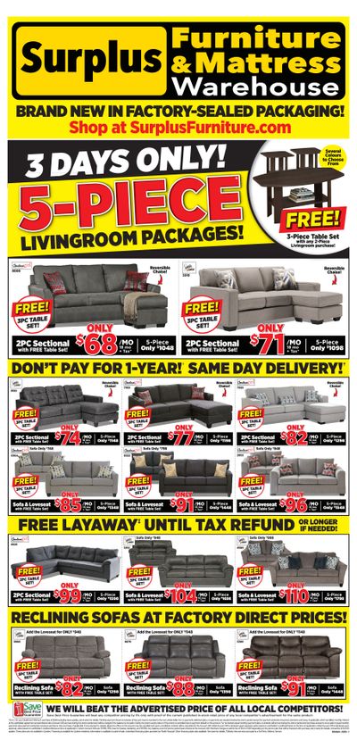 Surplus Furniture & Mattress Warehouse (Barrie) Flyer January 30 to February 5