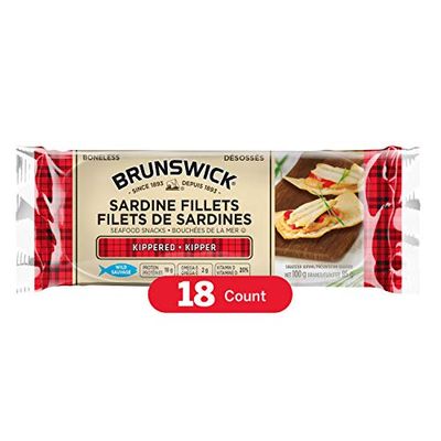 Brunswick Sardine Fillets Seafood Snacks Kippered 100g, 18 Count - Canned Sardines – High in Protein - Contains Omega-3 – Excellent Source of Vitamin D – Ready to Eat $17.46 (Reg $24.66)