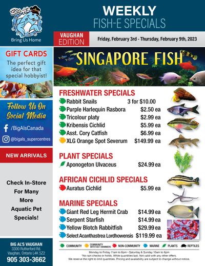 Big Al's (Vaughan) Weekly Specials February 3 to 9