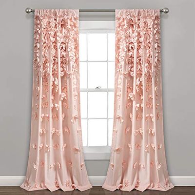 Lush Decor Riley Curtain Sheer Ruffled Textured Bow Window Panel for Living, Dining Room, Bedroom (Single), 84 in L, Blush $49.06 (Reg $68.19)