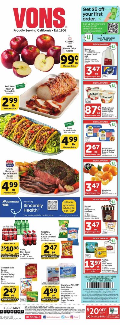 Vons (CA) Weekly Ad Flyer Specials February 1 to February 7, 2023