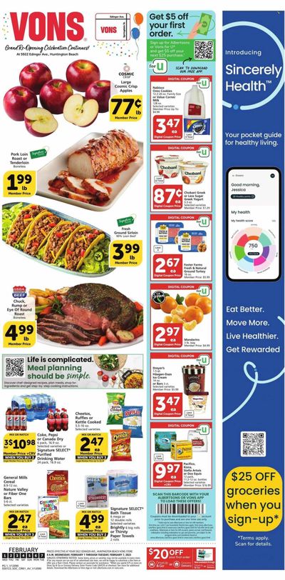 Vons (CA) Weekly Ad Flyer Specials February 1 to February 7, 2023