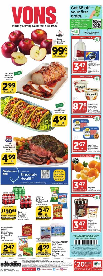 Vons (CA) Weekly Ad Flyer Specials February 1 to February 7, 2023