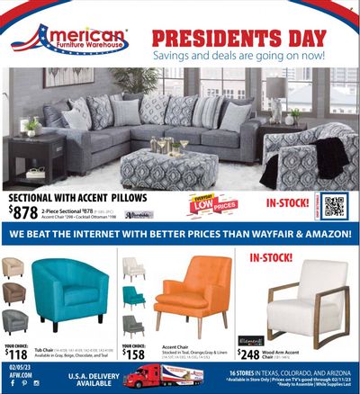 American Furniture Warehouse (AZ, CO, TX) Weekly Ad Flyer Specials February 5 to February 11, 2023