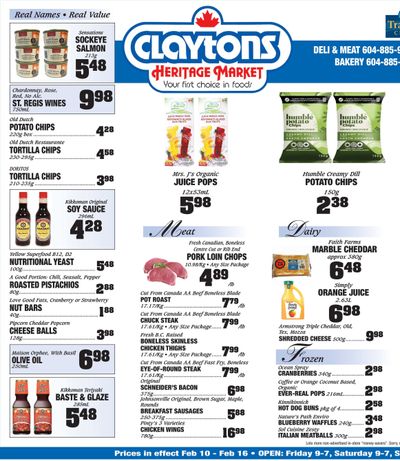 Claytons Heritage Market Flyer February 10 to 16
