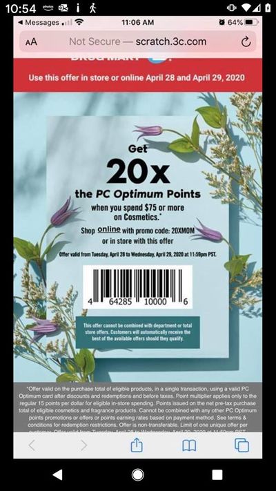 Shoppers Drug Mart Canada Tuesday Text Offer: Get 20x The Points When You Spend $75 On Cosmetics