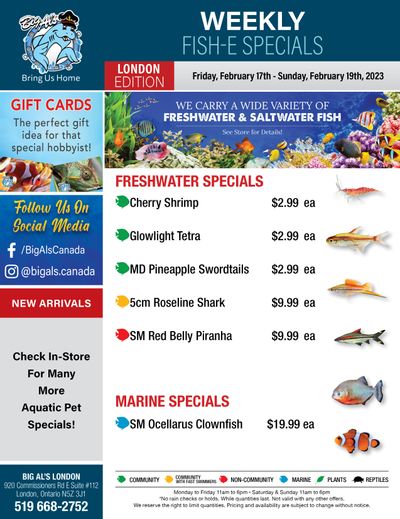Big Al's (London) Weekend Specials February 17 to 19