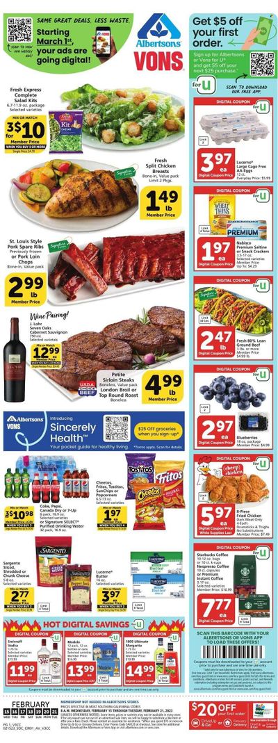 Vons (CA) Weekly Ad Flyer Specials February 15 to February 21, 2023