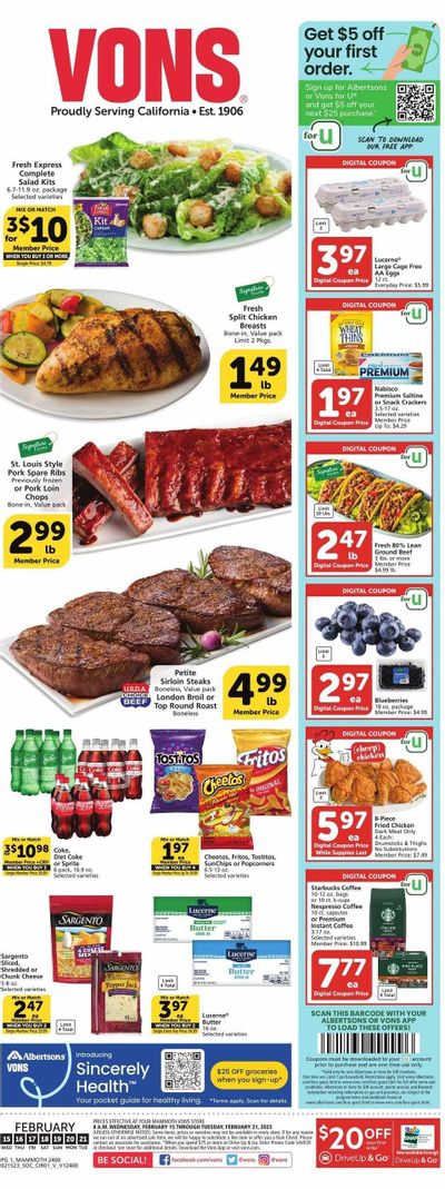 Vons (CA) Weekly Ad Flyer Specials February 15 to February 21, 2023