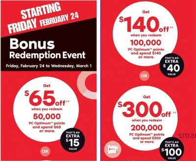Shoppers Drug Mart Canada Offers: Bonus Redemption Event Save up to $300 Off + 2 Day Sale