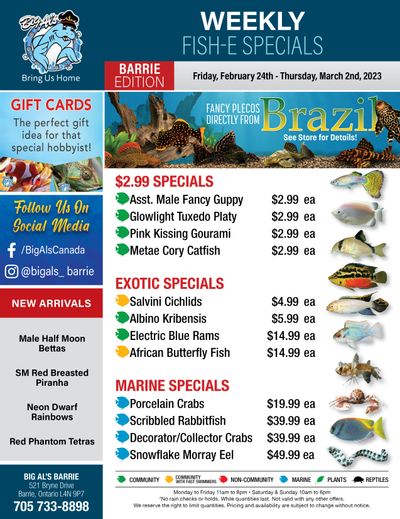 Big Al's (Barrie) Weekly Specials February 24 to March 2 Big Al's (Barrie) Weekly Specials February 24 to March 2