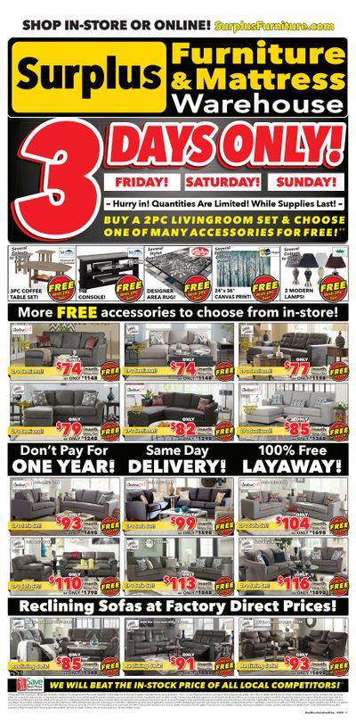 Surplus Furniture & Mattress Warehouse (Charlottetown) Flyer February 27 to March 5 Surplus Furniture & Mattress Warehouse (Charlottetown) Flyer February 27 to March 5