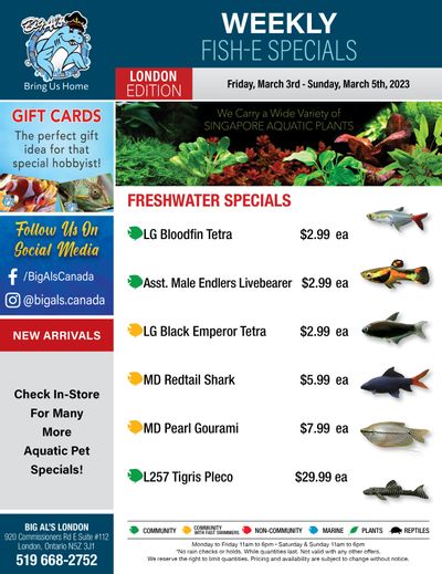Big Al's (London) Weekend Specials March 3 to 5