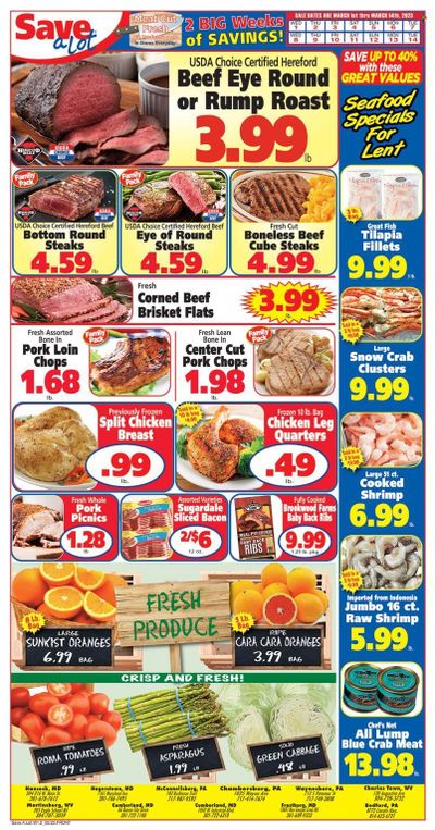 Save a Lot (MD, PA, WV) Weekly Ad Flyer Specials March 1 to March 14, 2023