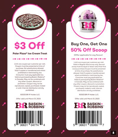 Baskin Robbins Canada New Coupons: BOGO 50% Off Scoops + $3 off  Polar Pizza Ice Cream Treat