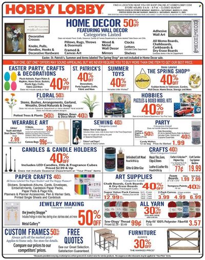 Hobby Lobby Weekly Ad Flyer Specials March 5 to March 11, 2023