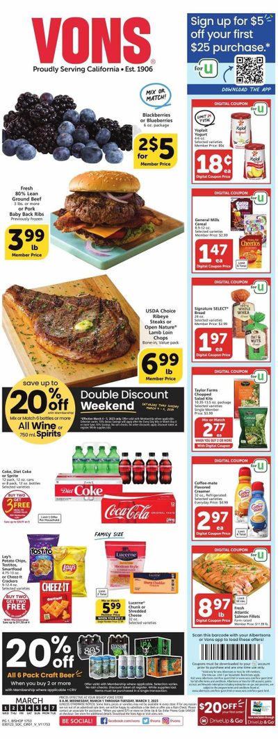 Vons (CA) Weekly Ad Flyer Specials March 1 to March 7, 2023