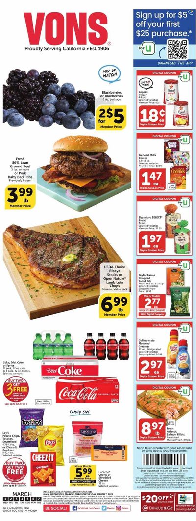 Vons (CA) Weekly Ad Flyer Specials March 1 to March 7, 2023