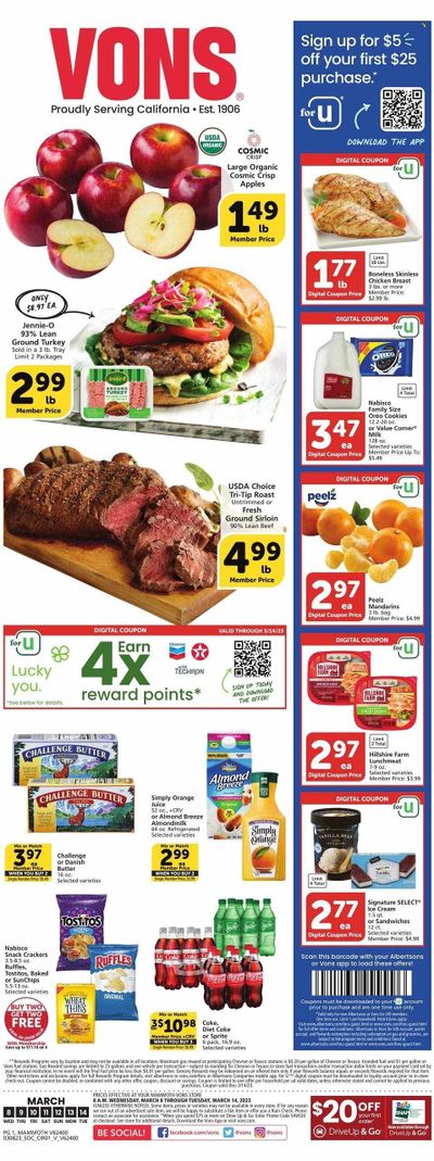 Vons (CA) Weekly Ad Flyer Specials March 8 to March 14, 2023