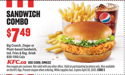 KFC Canada New Coupons: Sandwich Combo for $7.49 + More Coupons