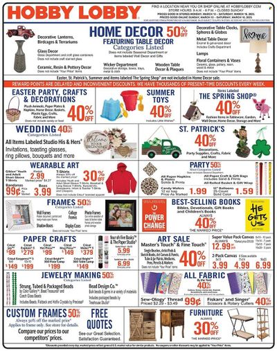 Hobby Lobby Weekly Ad Flyer Specials March 12 to March 18, 2023