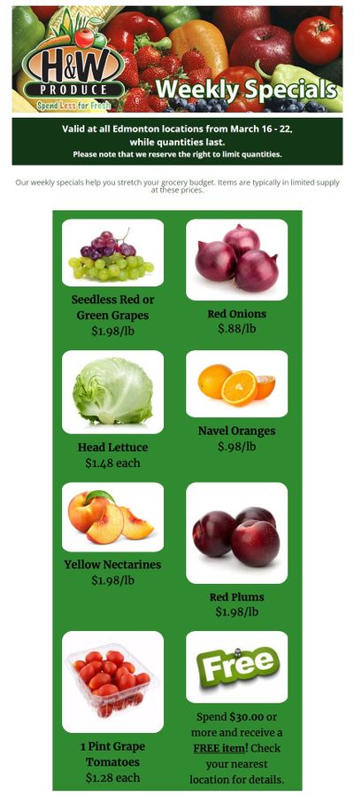 H&W Produce (Edmonton) Flyer March 16 to 22