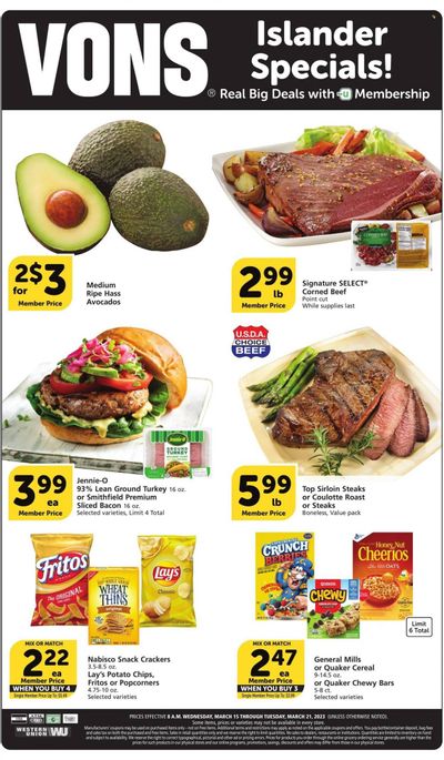Vons (CA) Weekly Ad Flyer Specials March 15 to March 21, 2023