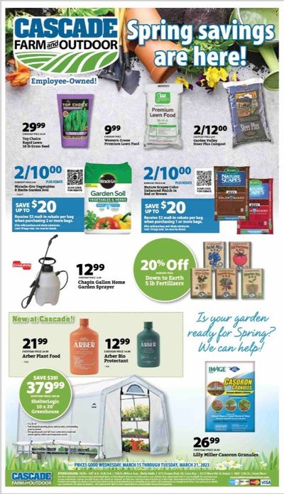 Cascade Farm And Outdoor (OR, WA) Weekly Ad Flyer Specials March 15 to March 21, 2023 Cascade Farm And Outdoor (OR, WA) Weekly Ad Flyer Specials March 15 to March 21, 2023