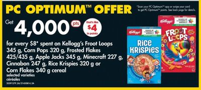 No Frills Ontario: 4,000 PC Optimum Points For Every $8 Spent on Kellogg’s Cereal This Week!