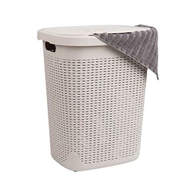 Mind Reader Basket Collection, Slim Laundry Hamper, 50 Liter (15kg/33lbs) Capacity, Cut Out Handles, Attached Hinged Lid, Ventilated, Ivory $46.54 (Reg $64.39)