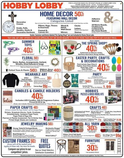 Hobby Lobby Weekly Ad Flyer Specials March 19 to March 25, 2023