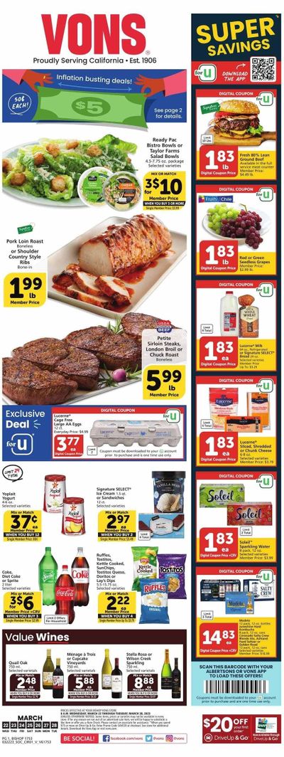 Vons (CA) Weekly Ad Flyer Specials March 22 to March 28, 2023