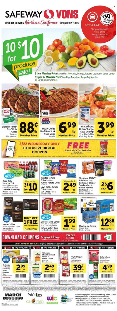 Vons (CA) Weekly Ad Flyer Specials March 22 to March 28, 2023