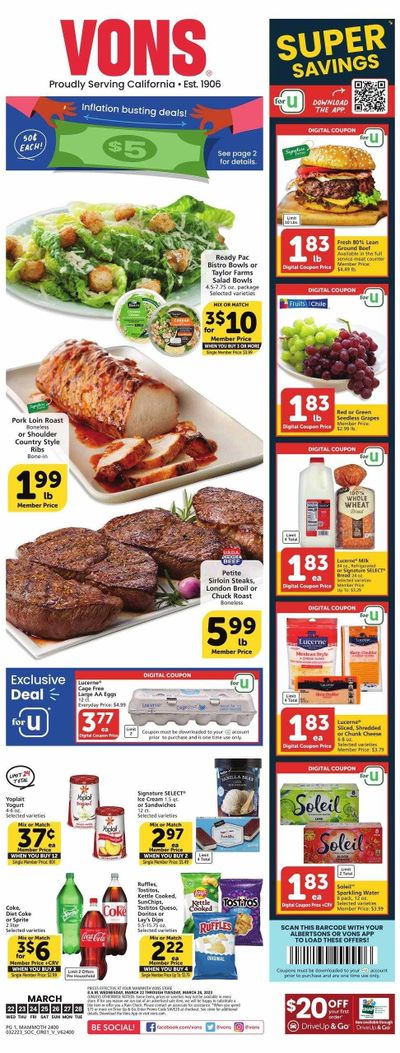 Vons (CA) Weekly Ad Flyer Specials March 22 to March 28, 2023