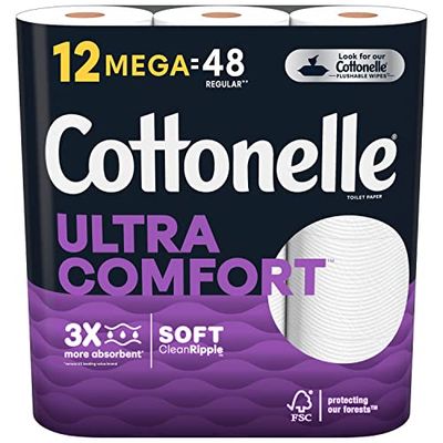 Cottonelle Ultra Comfort Toilet Paper, Strong Bath Tissue, 12 Mega Rolls (12 Mega Rolls = 48 regular rolls), 268 Sheets per Roll $10.99 (Reg $16.99)