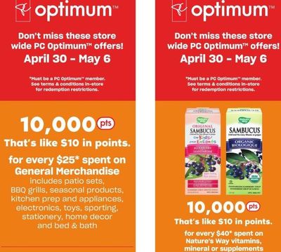 Loblaws Ontario PC Optimum Offers Until May 6th: Get 10,000 PC Optimum Points For Every $25 Spent On General Merchandise + More!