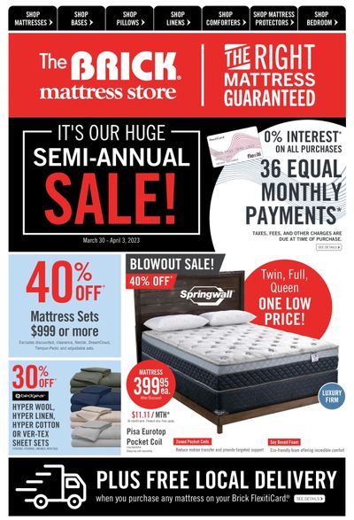 The Brick Mattress Flyer March 30 to April 3