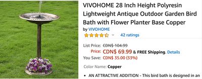 Amazon Canada Deals: Save 35% on Garden Bird Bath + 17% on Sony XBR-X850G 85-Inch 4K Ultra HD LED TV + 20% off Tot Tutors Kids Activity Table + More Offers