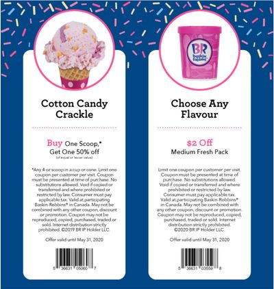 Baskin Robbins Canada Coupons: BOGO 50% Off Scoops + $2 off any Medium Fresh Pack