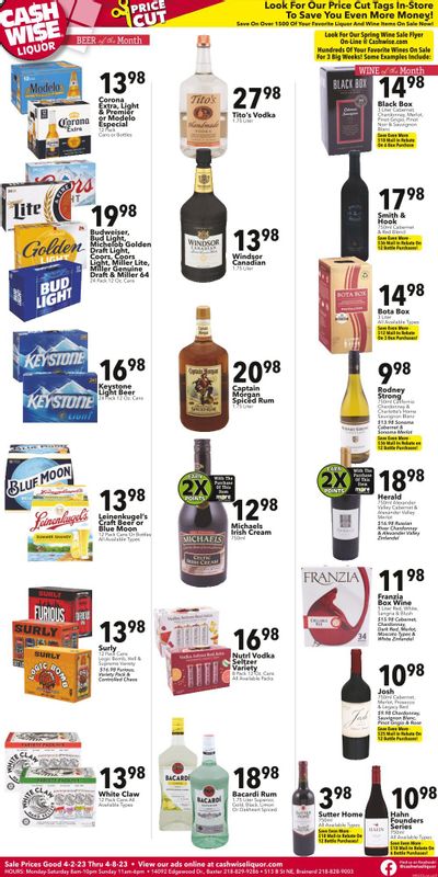 Cash Wise Liquor Only (MN) Weekly Ad Flyer Specials April 2 to April 8, 2023 Cash Wise Liquor Only (MN) Weekly Ad Flyer Specials April 2 to April 8, 2023