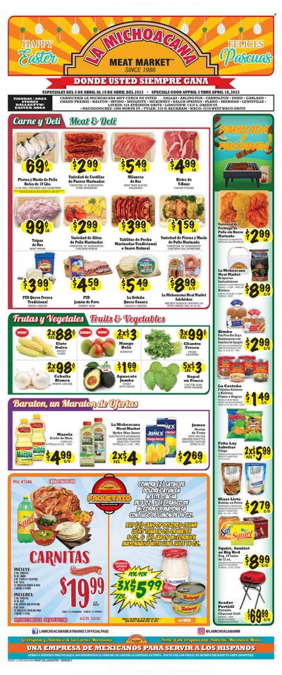 La Michoacana Meat Market (TX) Weekly Ad Flyer Specials April 5 to April 18, 2023