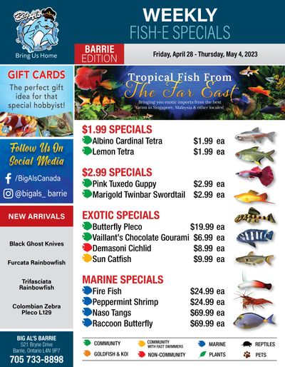 Big Al's (Barrie) Weekly Specials April 28 to May 4