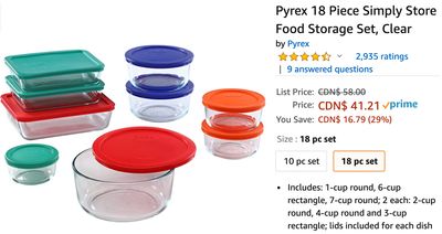 Amazon Canada Deals: Save 29% on Pyrex 18 Piece Simply Store Food Storage Set