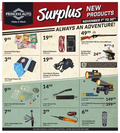 Princess Auto Surplus New Products Flyer November 1 to 30