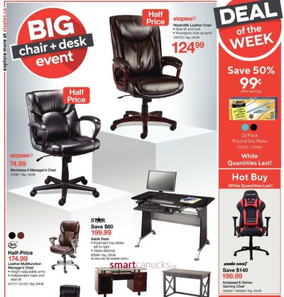 Staples Canada Big Chair + Desk Event: Save up to 50% on Selected Chairs, Desks and Accessories