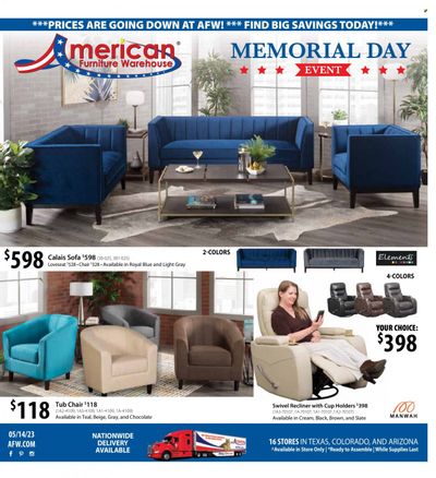 American Furniture Warehouse (AZ, CO, TX) Weekly Ad Flyer Specials May 16 to May 22, 2023
