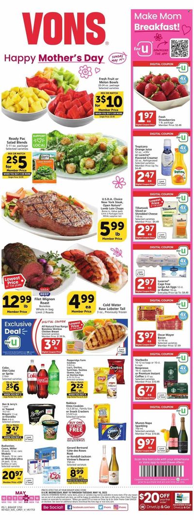 Vons (CA) Weekly Ad Flyer Specials May 10 to May 16, 2023
