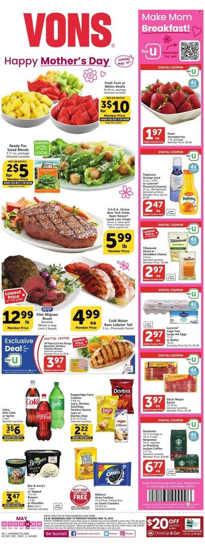Vons (CA) Weekly Ad Flyer Specials May 10 to May 16, 2023