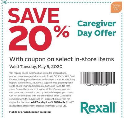 Rexall Canada Caregiver Day Offer: Save 20% With Coupon Today Only!